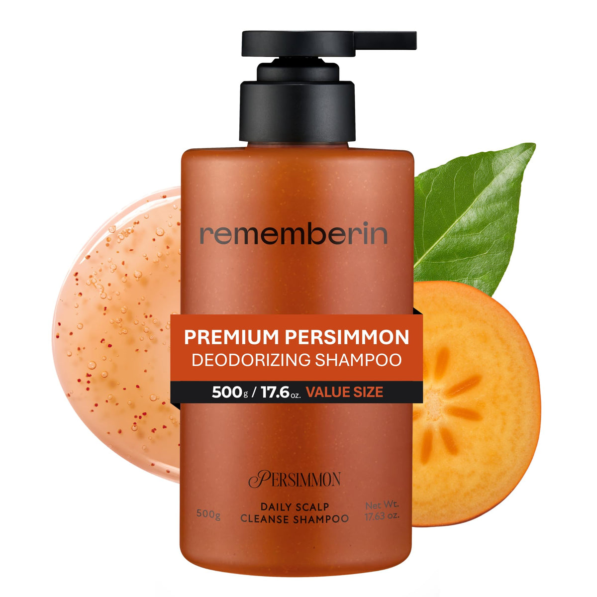 Rememberin Korean Persimmon Shampoo bottle promotes fresh, odor-free scalp.