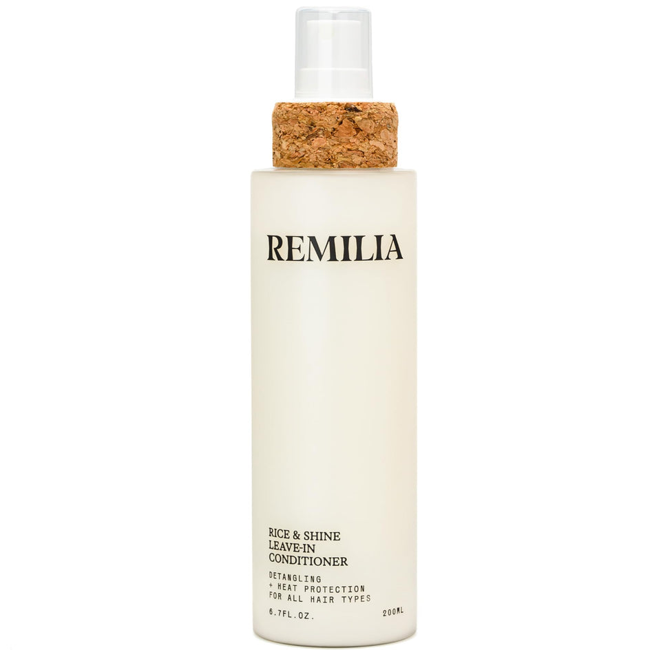 Remilia Rice & Shine leave-in bottle-dispense for easy detangling before styling.