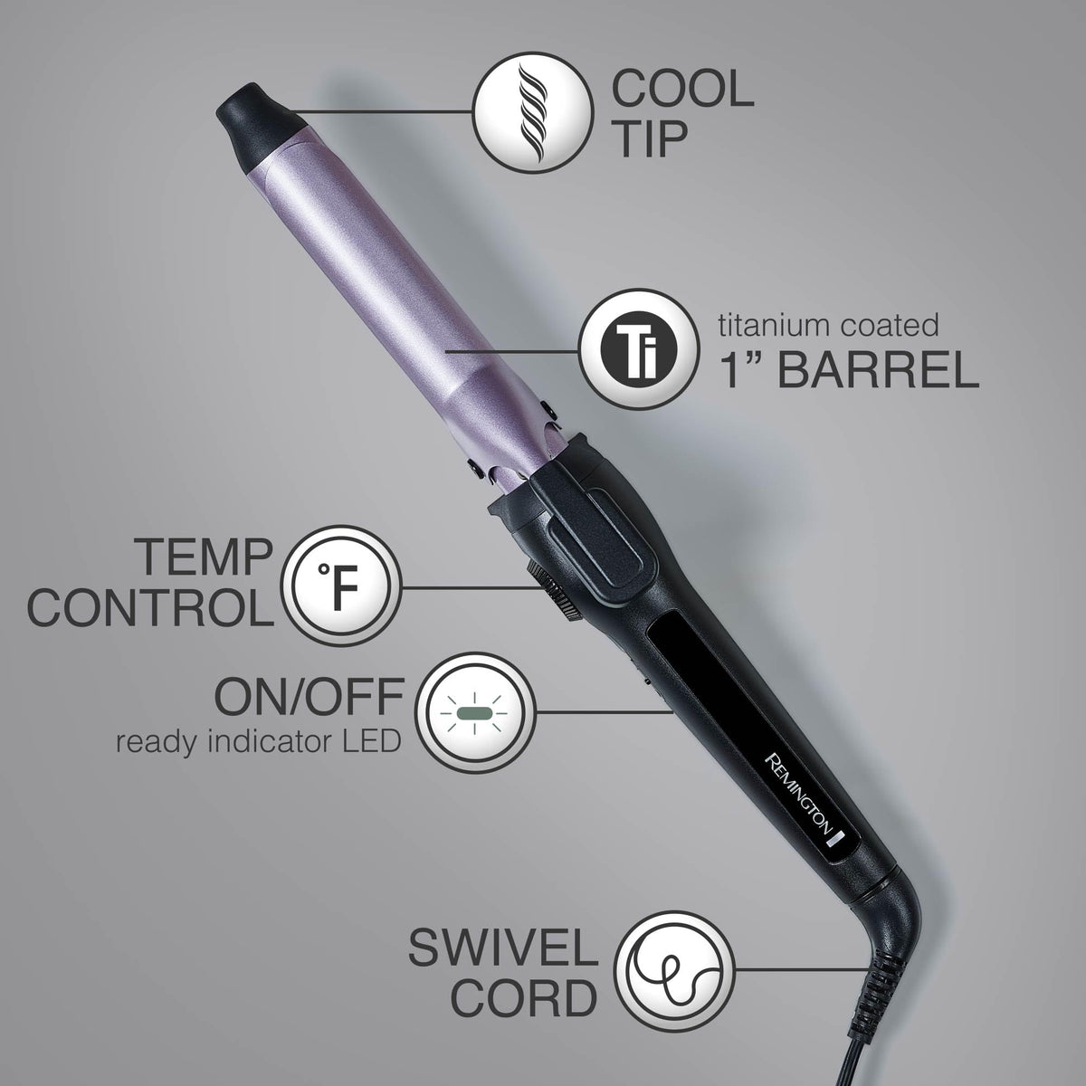 Remington Cool Tip and swivel cord enable comfortable, controlled styling.