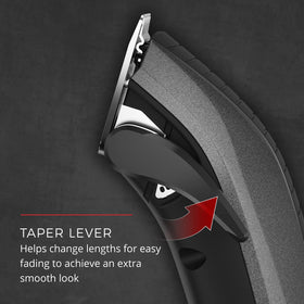 In-use view shows Remington Easy Fade in action for precise trimming.