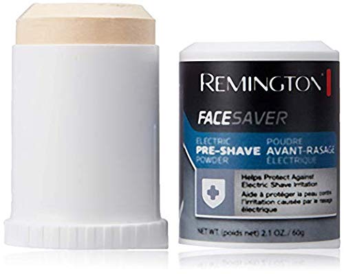 Remington FACESAVER powder application demonstrates moisture absorption for smoother electric shaves.