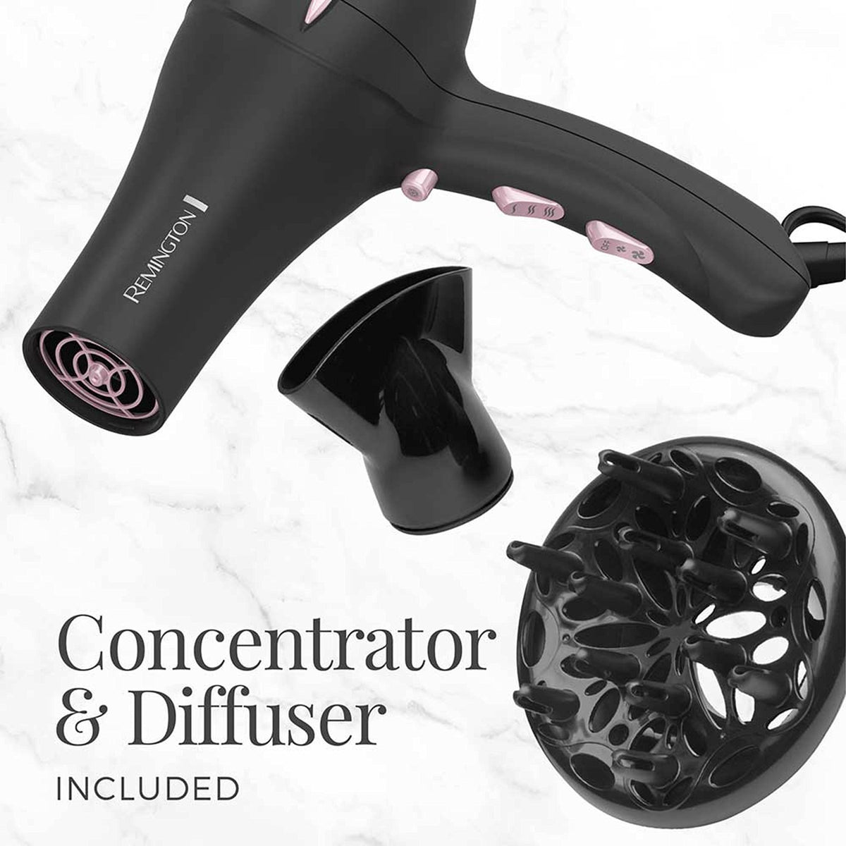 Remington Pro Pearl Ceramic Hair Dryer with diffuser enables voluminous curls.