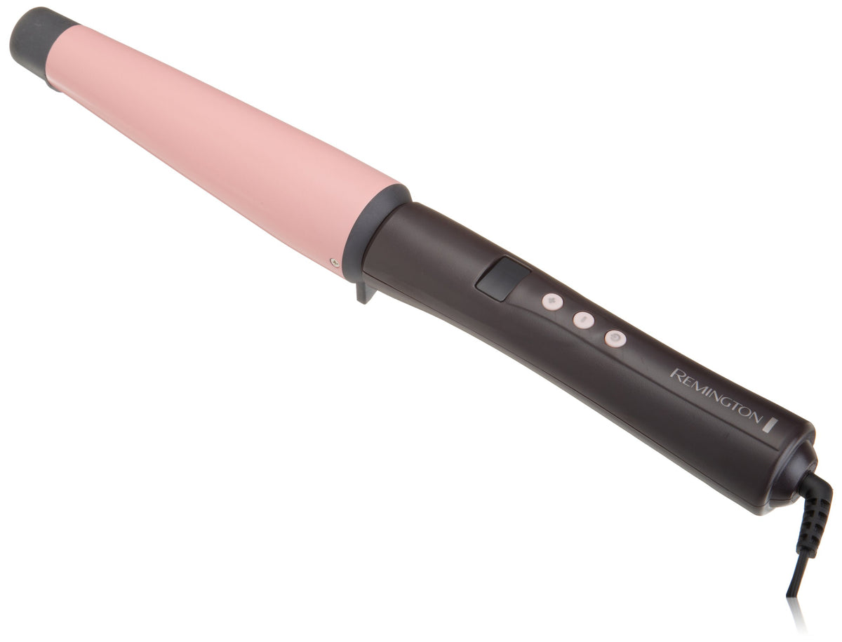 Remington Studio Pearl curling wand in pink for smooth, salon-like curls.