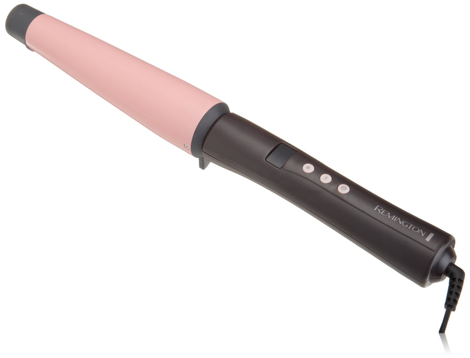 Remington Studio Pearl curling wand in pink for smooth, salon-like curls.