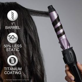 Remington Titanium Protection coating speeds heat-up for quicker styling.