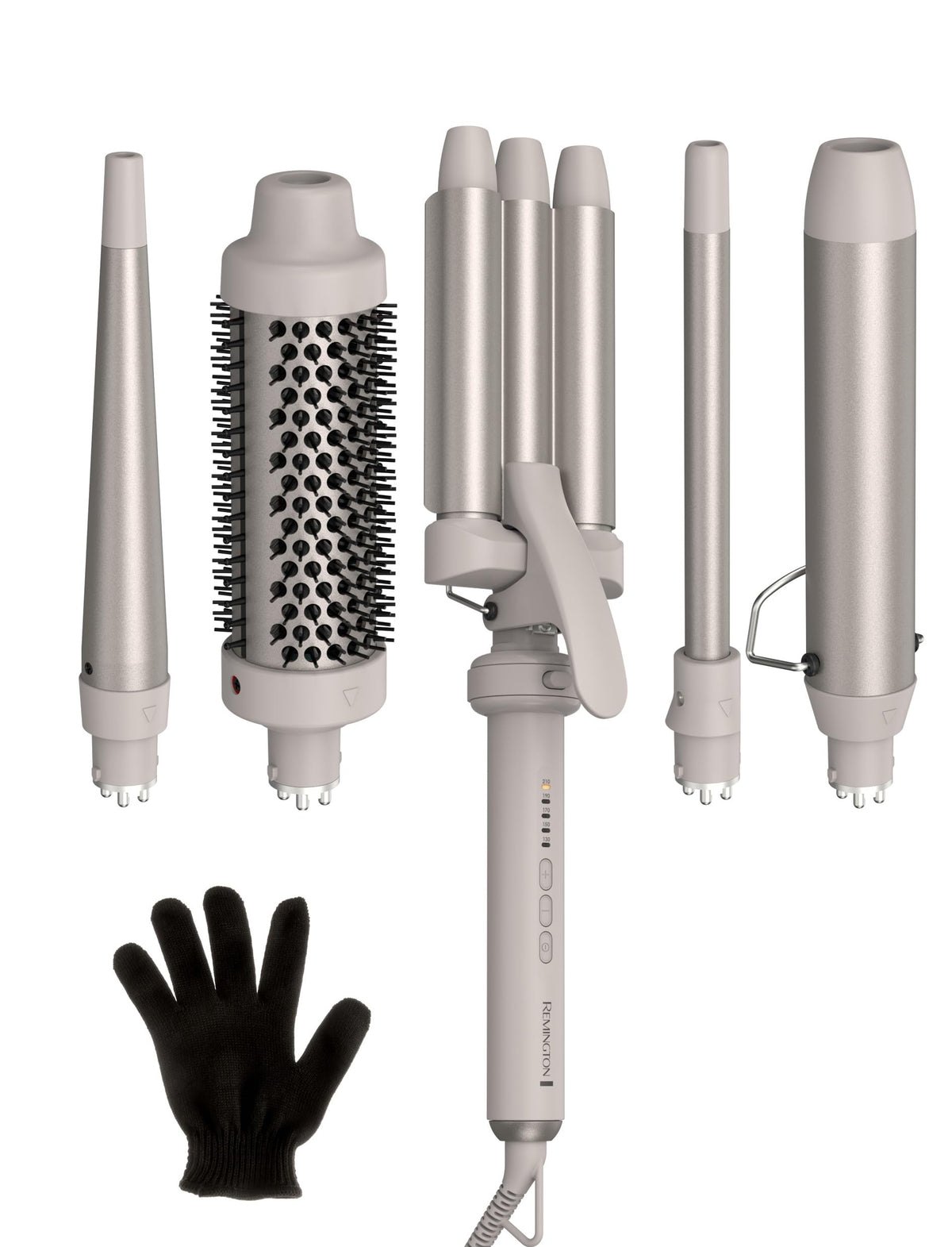 Remington Trendology 5-in-1 attachments close-up for versatile styling options.