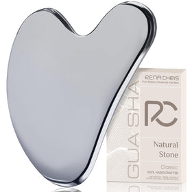 Rena Chris gua sha tool in silver-gray for facial massage and contouring.