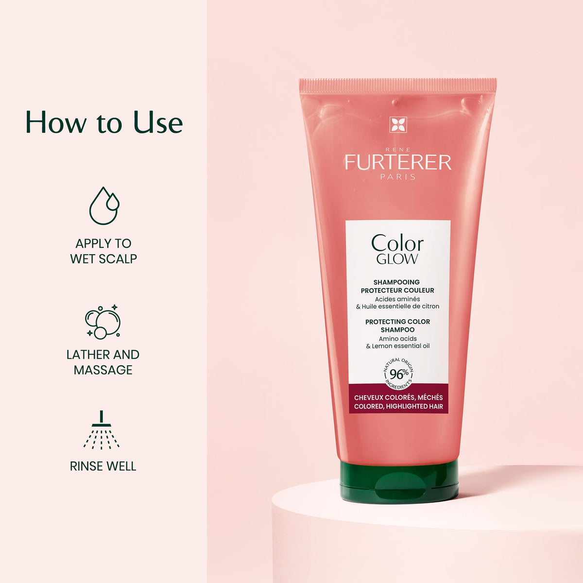 René Furterer Color Glow bottle with witch hazel signals scalp-friendly cleansing.