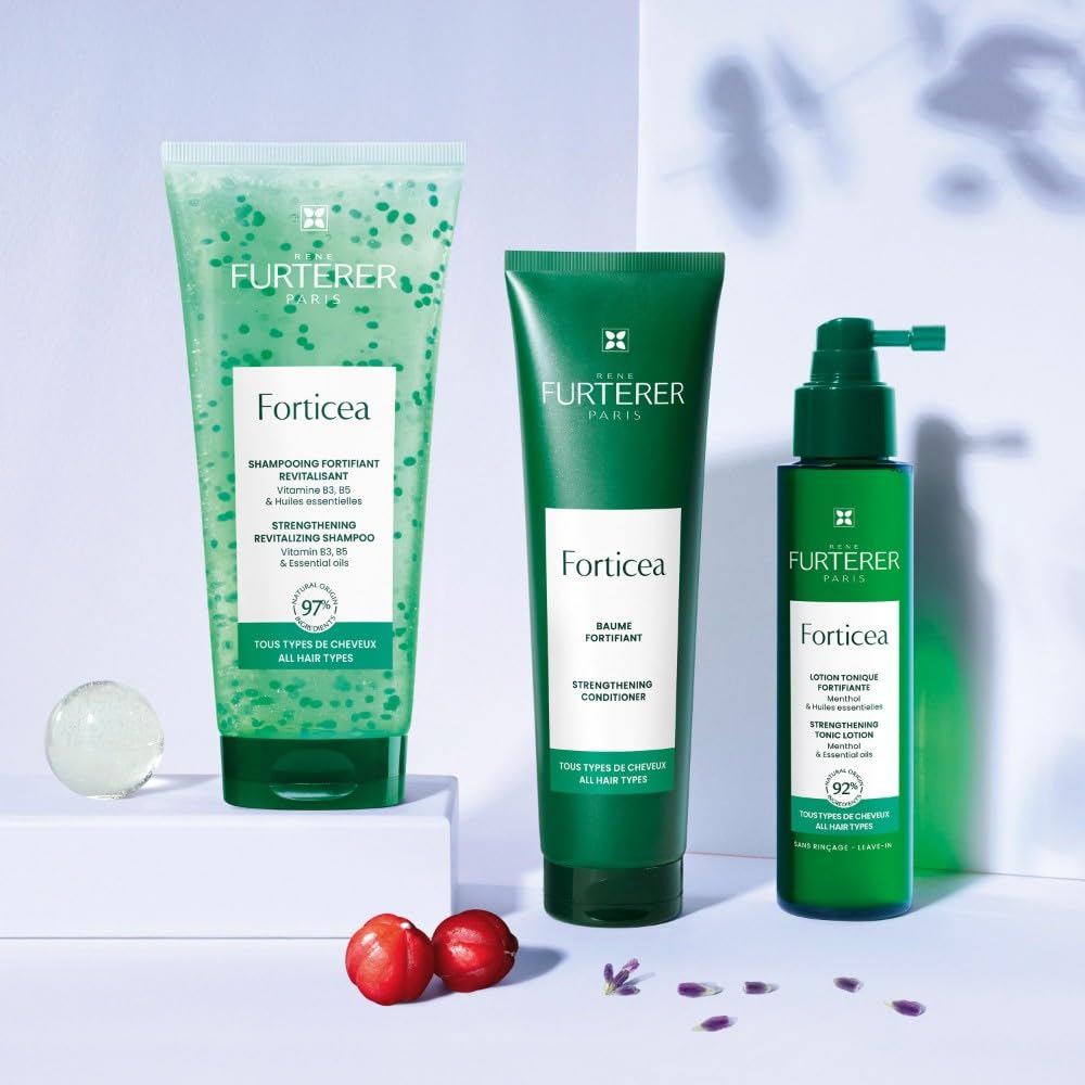 René Furterer Forticea Strengthening Conditioner packaging shows vegan and gluten-free claims.