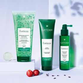 René Furterer Forticea Strengthening Conditioner packaging shows vegan and gluten-free claims.