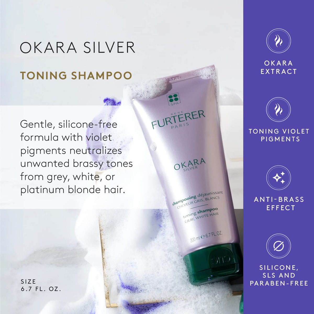 Rene Furterer OKARA Silver lather forms during application, helping neutralize yellow tones.