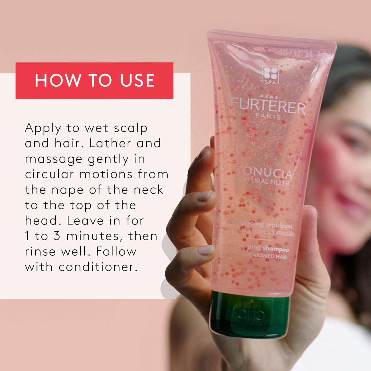 Rene Furterer Tonucia Replumping Shampoo foamy lather signals gentle cleansing.
