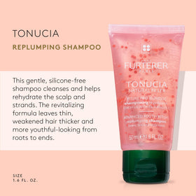Rene Furterer Tonucia Replumping Shampoo pour demonstrates easy application for even distribution.