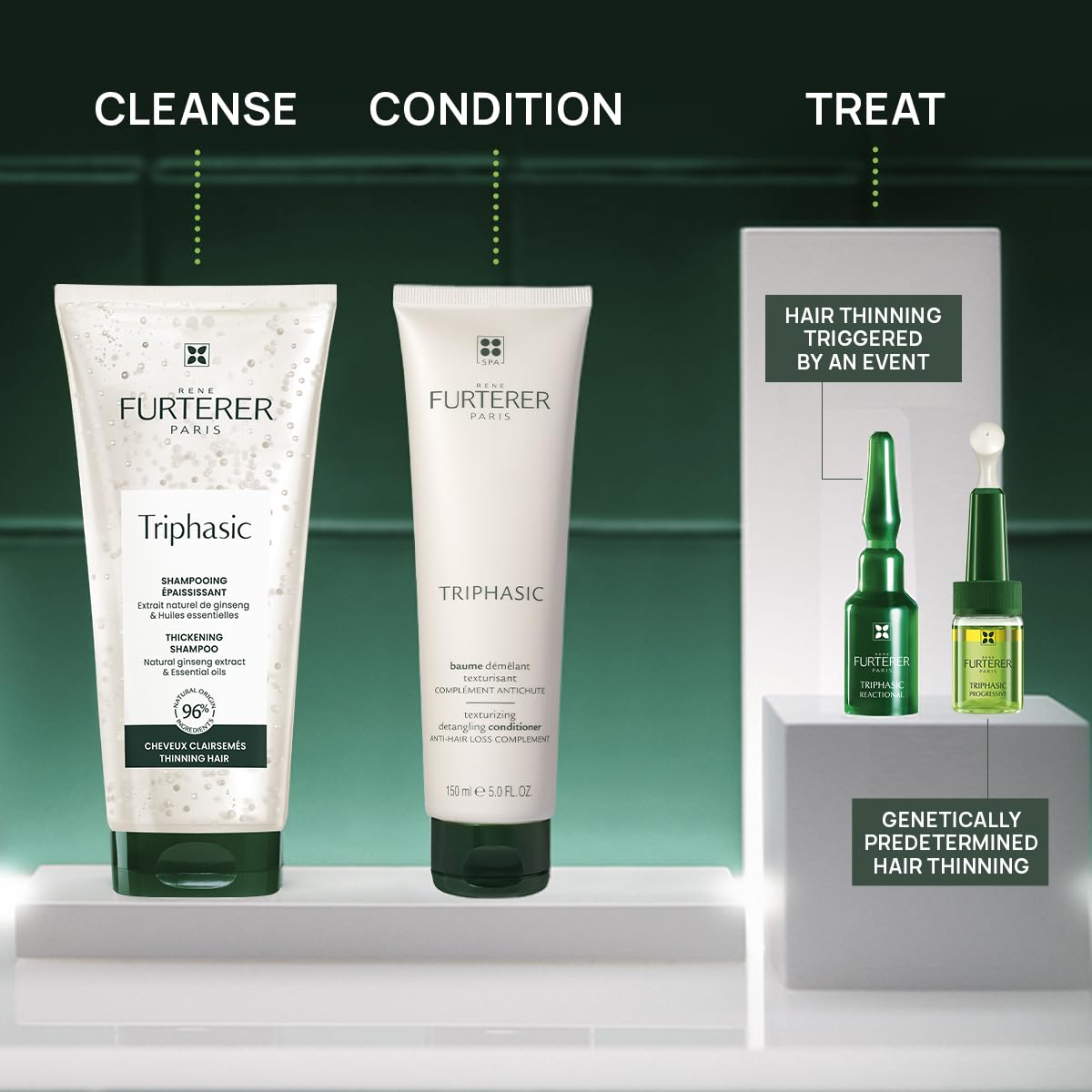 Compact travel packaging from René Furterer Triphasic strengthens on-the-go routine.
