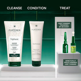 Compact travel packaging from René Furterer Triphasic strengthens on-the-go routine.