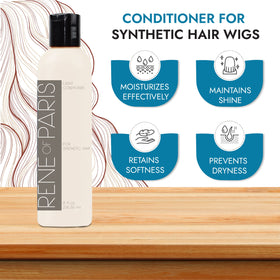 Rene of Paris conditioner applied on wig demonstrates smooth, even fibers.