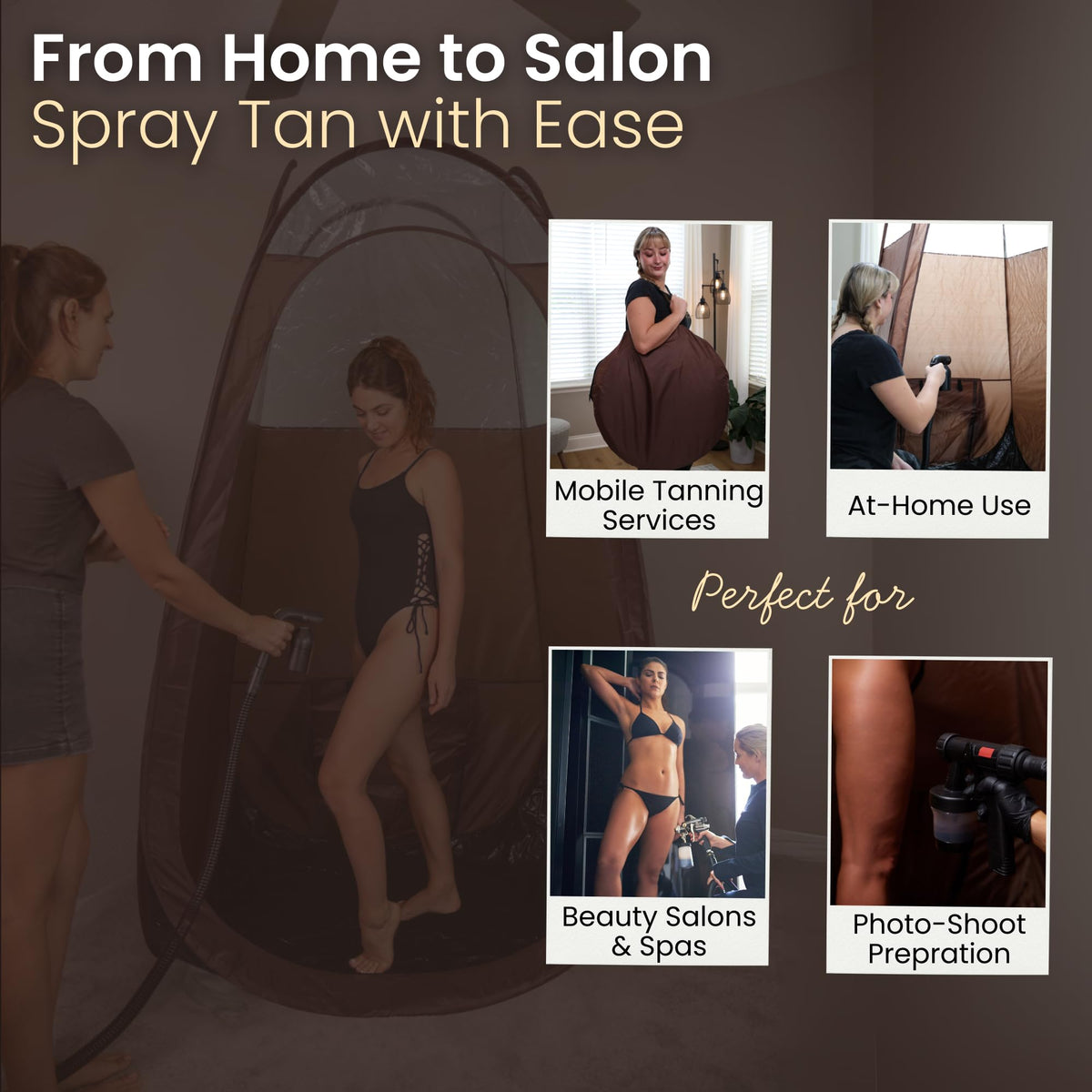 Reneebeautytan tent shows fan-opening for fresh air during tanning.