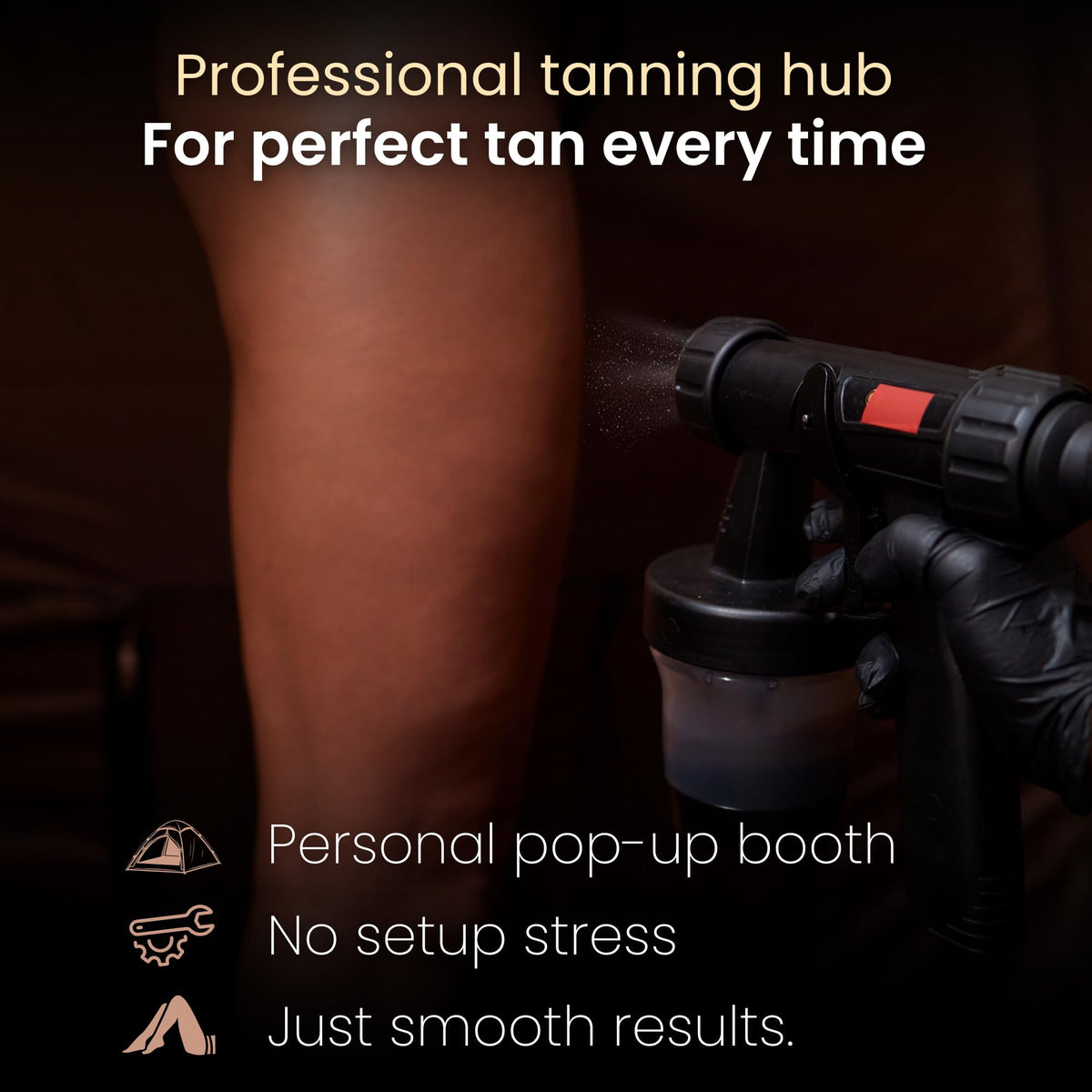 Reneebeautytan tent interior with clear window for bright, efficient work.