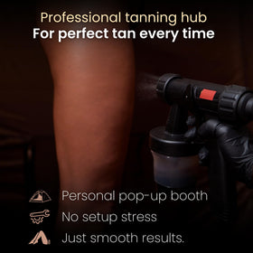 Reneebeautytan tent interior with clear window for bright, efficient work.