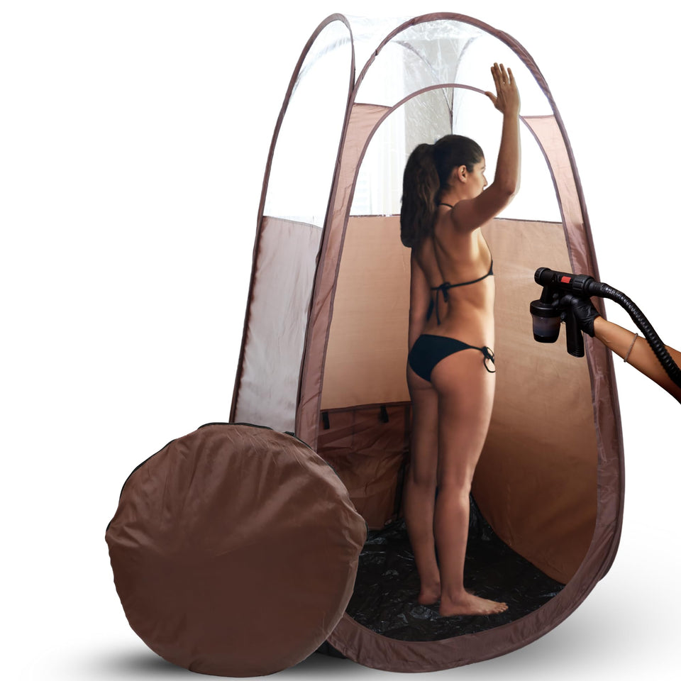 Reneebeautytan Large Spray Tan Tent pop-up setup enables fast, clean sessions.