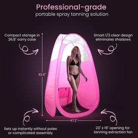 Reneebeautytan pop-up design tent, quick setup for on-the-go tanning sessions.