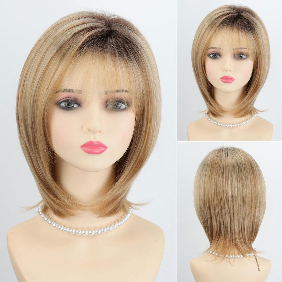 RENERSHOW blonde-highlight bob wig with heat-friendly fibers for easy styling