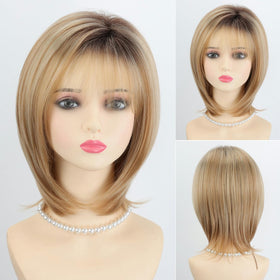 RENERSHOW blonde-highlight bob wig with heat-friendly fibers for easy styling