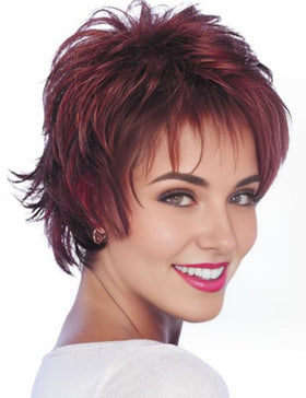 RENERSHOW burgundy-highlighted wig side view showcasing fashionable color depth