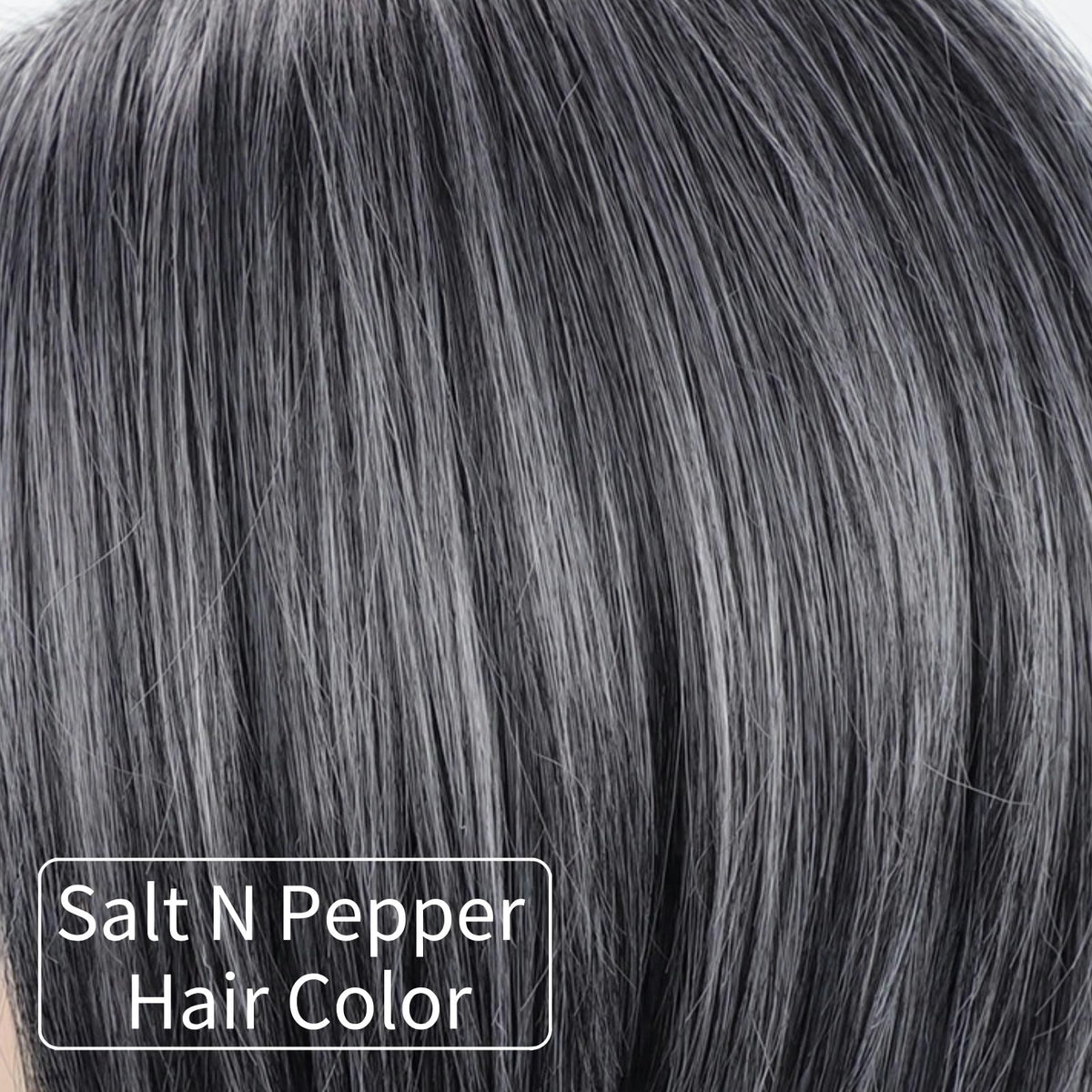 RENERSHOW dark roots natural look wig provides a realistic salt-and-pepper finish.