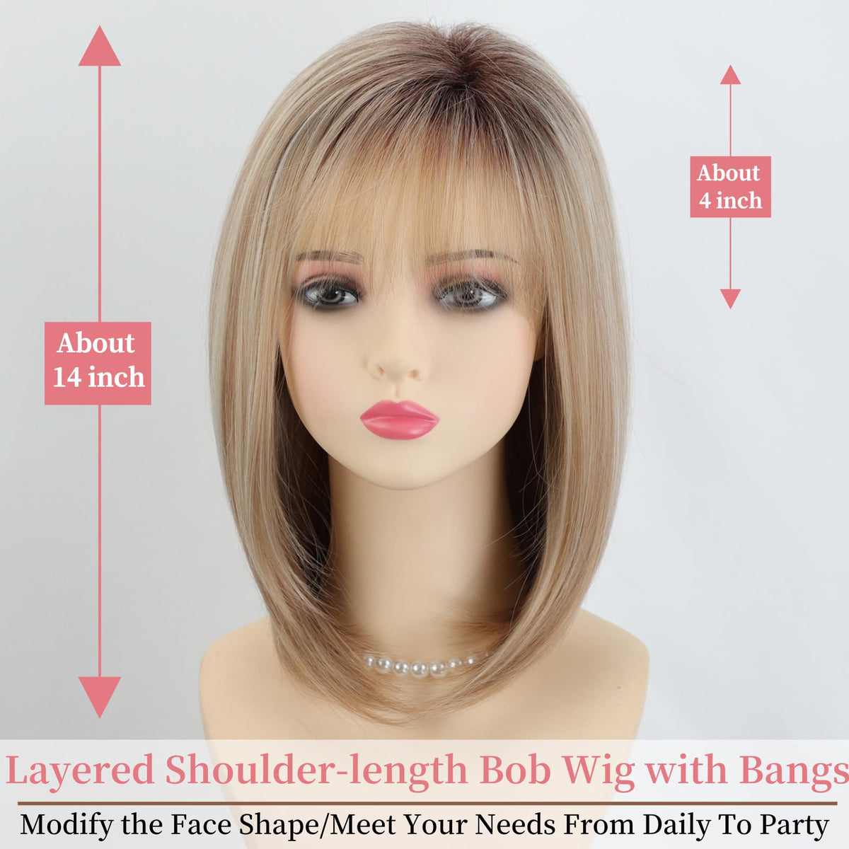 RENERSHOW layered bangs bob wig 14inch creates a flattering face-skimming silhouette.
