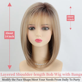 RENERSHOW layered bangs bob wig 14inch creates a flattering face-skimming silhouette.