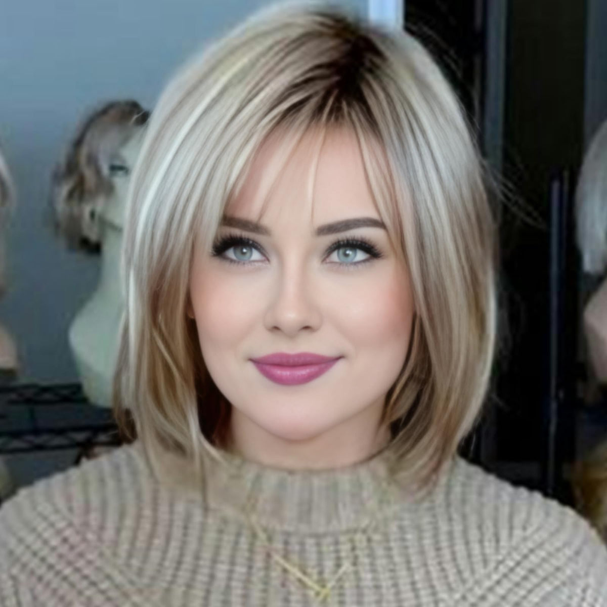RENERSHOW mid-length bob wig with bangs for daily wear and natural movement