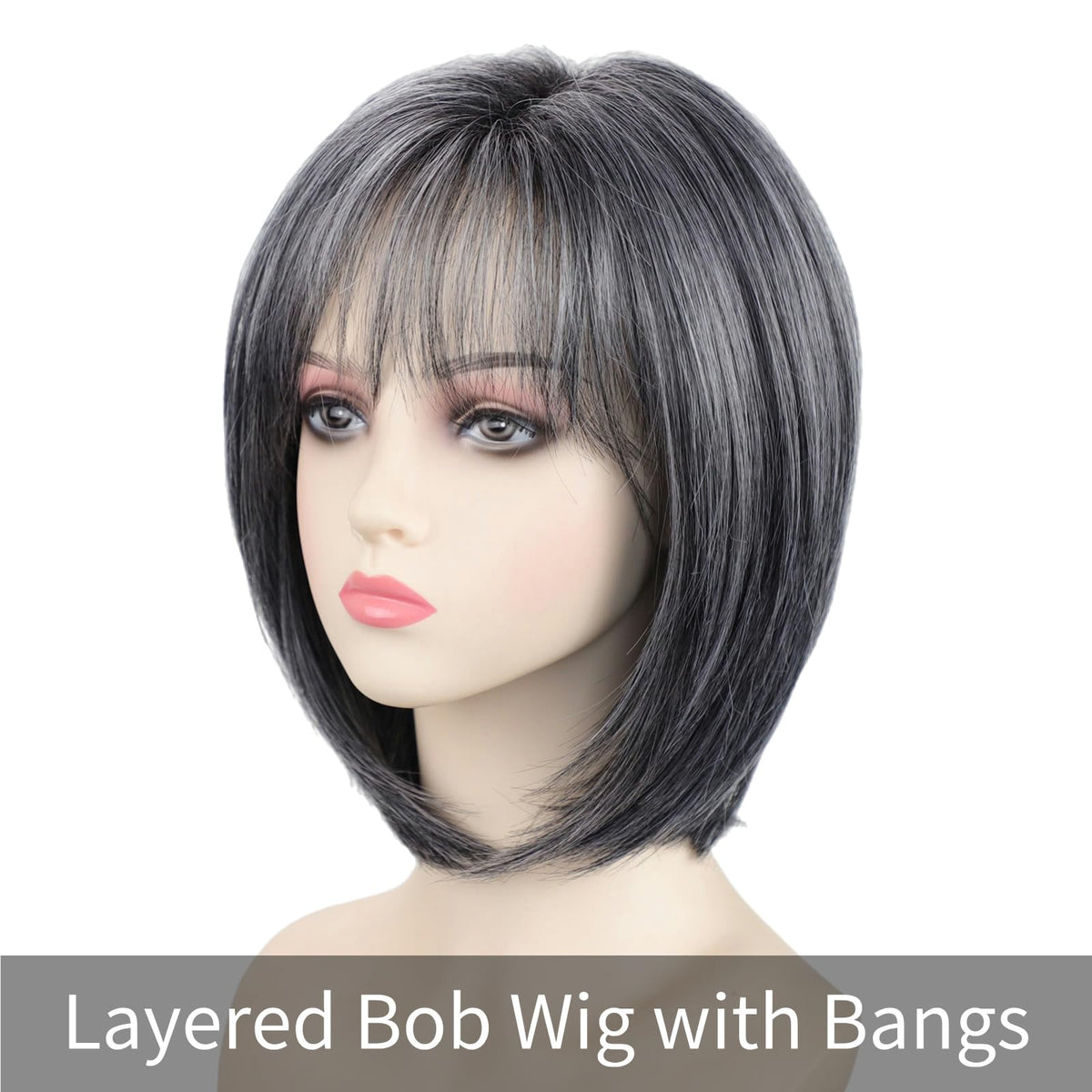 RENERSHOW salt pepper color wig with dark roots complements all skin tones for versatile wear.