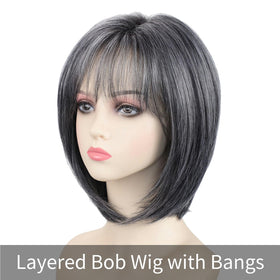 RENERSHOW salt pepper color wig with dark roots complements all skin tones for versatile wear.