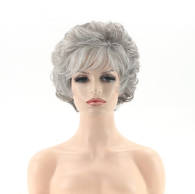 RENERSHOW silver gray wig with full puff curls and soft bangs