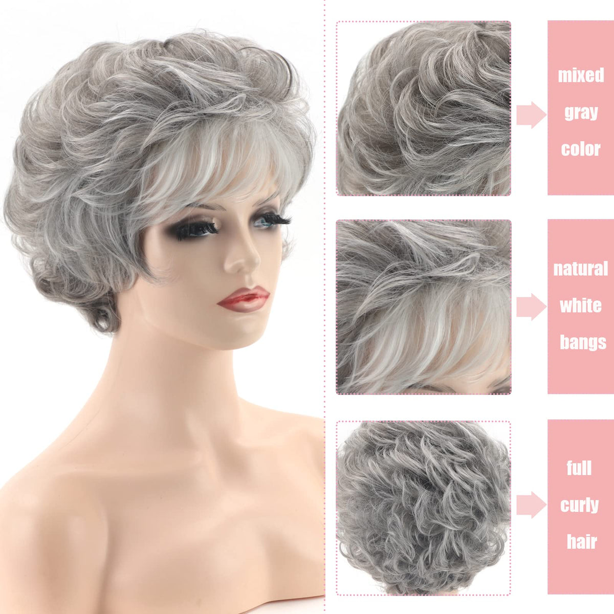 RENERSHOW women's grey curly wig ideal for casual or party looks