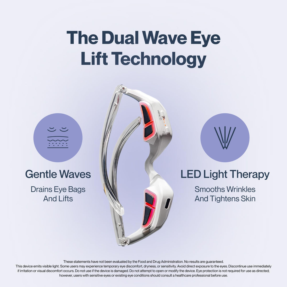 Renewa EyeLift glasses-like design enables precise care under eyes and cheeks.