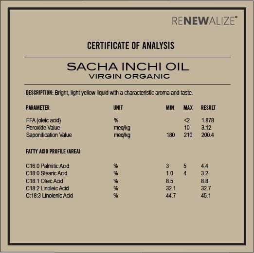 Renewalize Sacha Inchi Oil from Peru rainforest origin packaging highlights natural care.