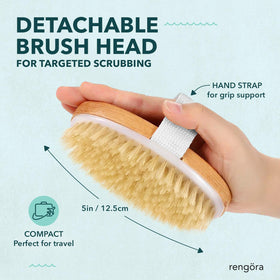 Rengöra detachable brush head enables precise scrubbing or travel use.