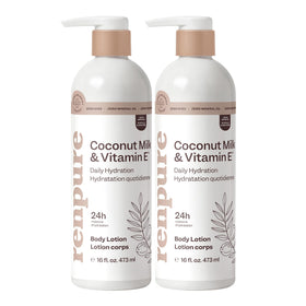 Renpure Coconut Milk & Vitamin E lotion bottle for all-day hydration.