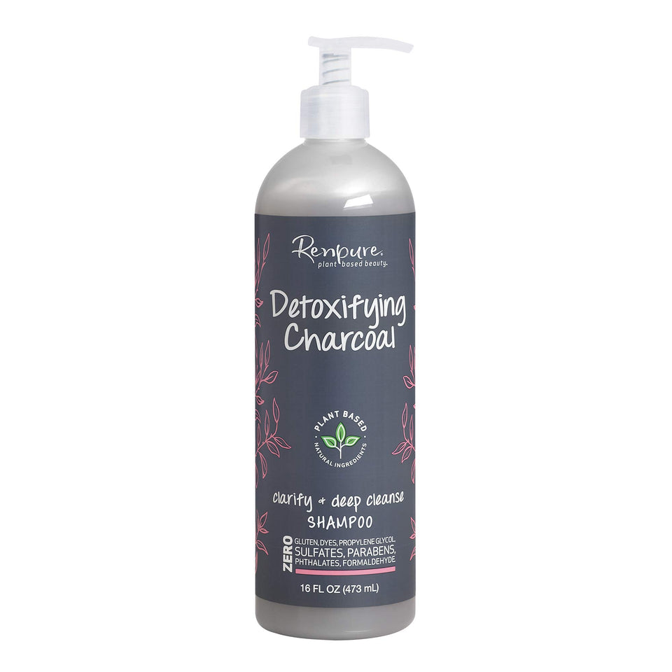Renpure Detox Charcoal Shampoo bottle front view highlights a refreshing cleanse.