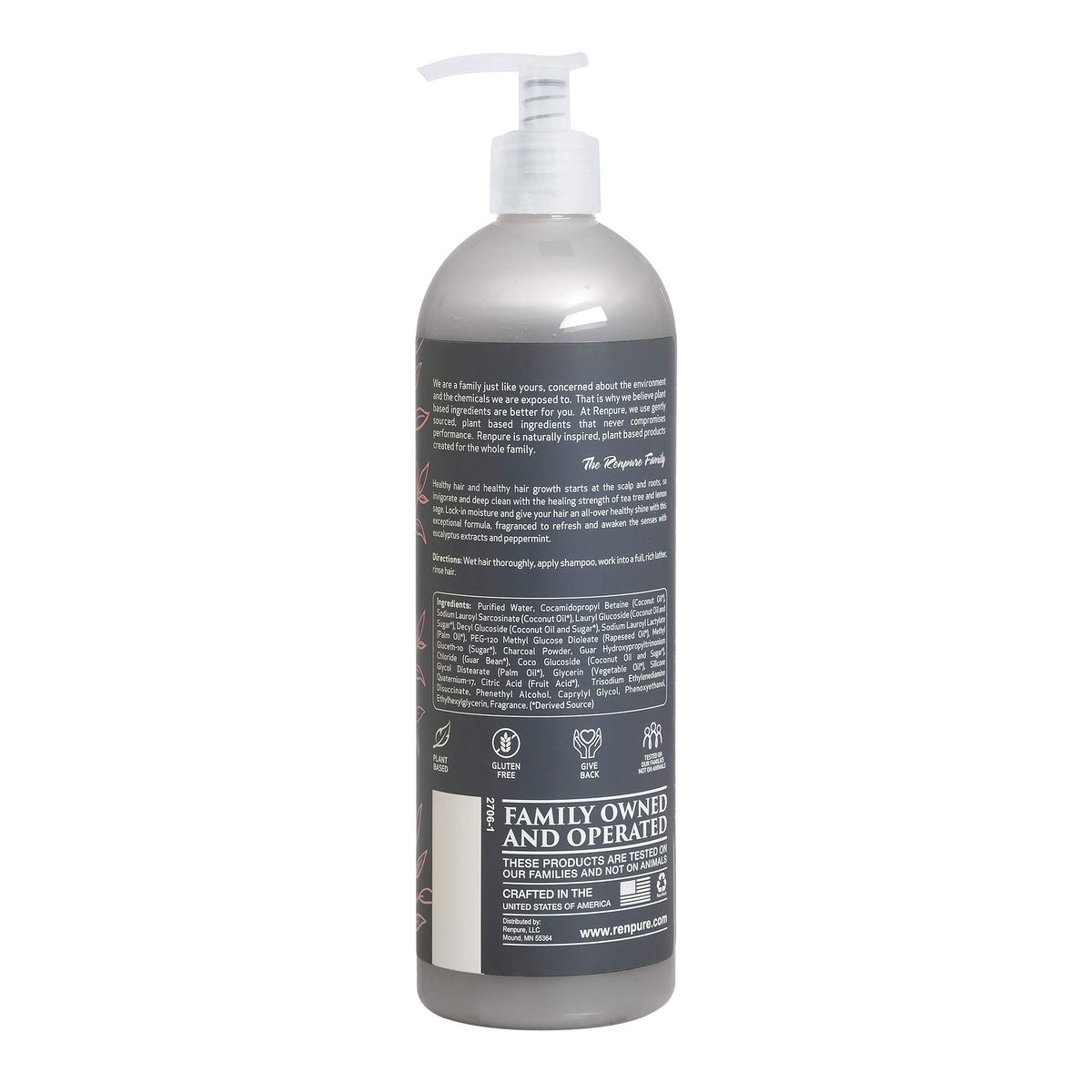 Renpure Detox Charcoal Shampoo lather close-up demonstrates plant-based cleansing power.