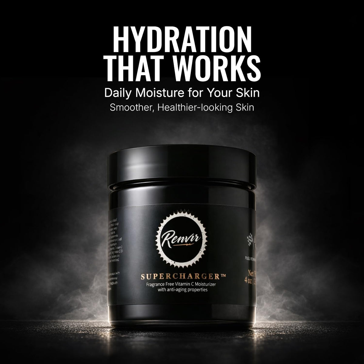 RENVIR Supercharger bottle cap close-up – secure seal for mess-free routines.