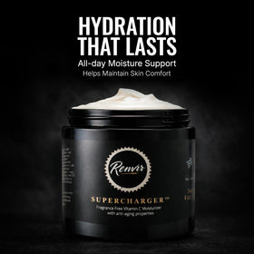 RENVIR Supercharger massage on cheek – smooth application after shaving.
