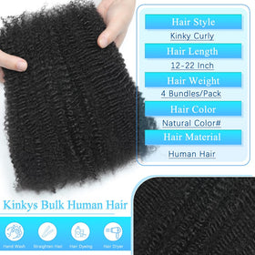 Renyarch Afro Kinky Bulk natural color bundle highlights versatile styling options.