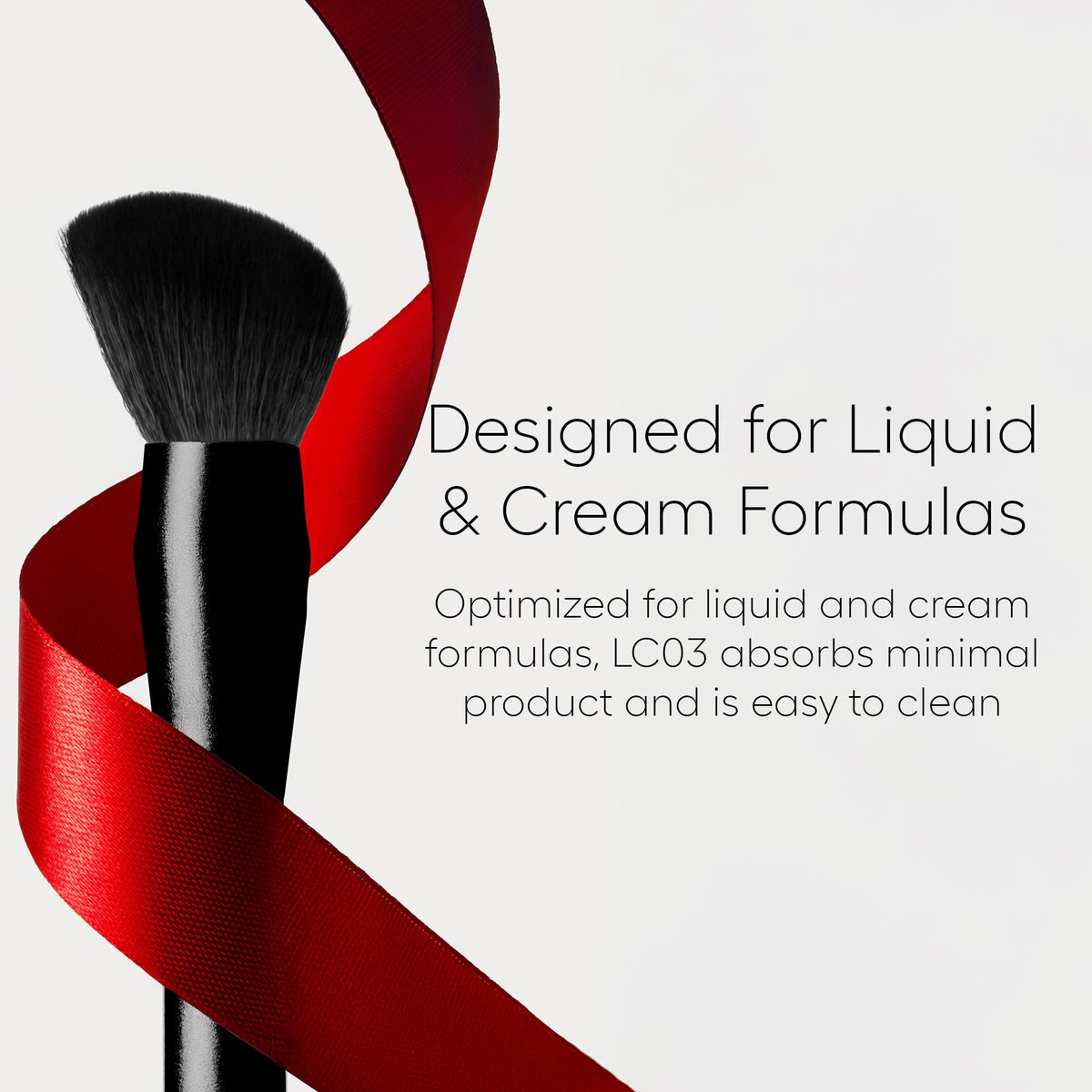 Rephr LC 03 in use delivering a streak-free finish on liquid foundation.