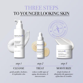 Replenix Age Restore lifestyle shot hints gradual skin-tone improvement with continued use