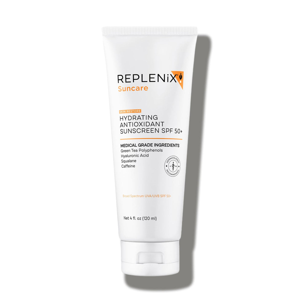Replenix sunscreen bottle close-up, lightweight daily protection.