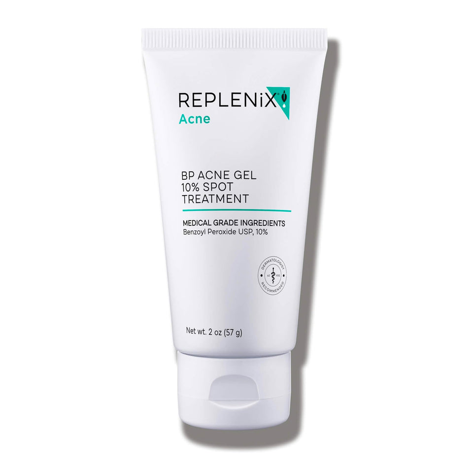 Replenix Benzoyl Peroxide 10% spot gel bottle for targeted blemish care.