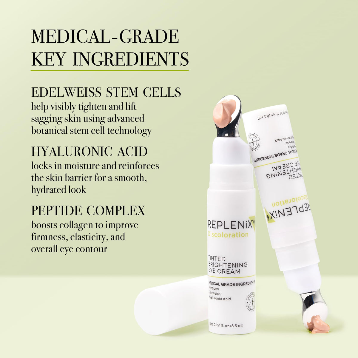 Replenix eye cream hyaluronic detail highlights deep hydration potential.